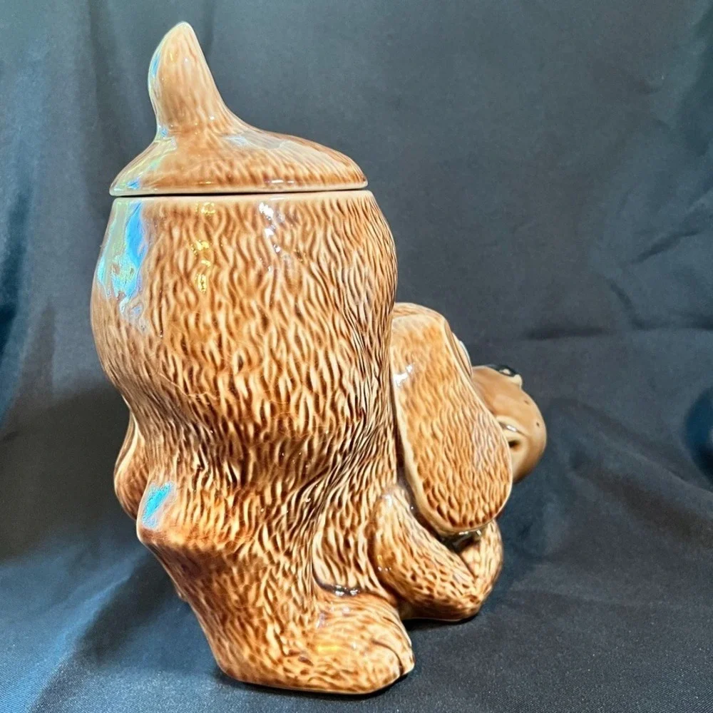 Vintage McCoy Thinking Dog Cookie Jar 0272 USA Brown Puppy Retro Kitchen Pottery